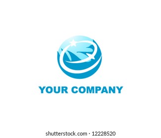 Vector Logo For Your Company | Bird Flying To Get The Star With Globe And Sea