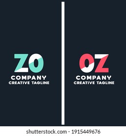 Vector logo of zo and oz initial letter design in blue and white style. Can be used as Logo, Brands, Mascot.