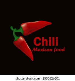 Vector logo-Chili. The logo of the restaurant is Mexican food. Image of red pepper on a black background. For business, banners, templates.