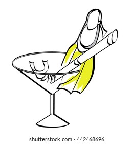  vector logo.diver party. martini glass. flipper and  tube.