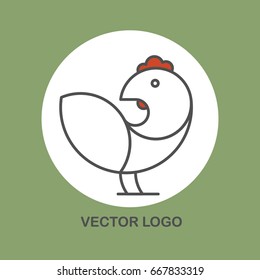 Vector logo/emblem - chicken/hen in linear style with green background.
