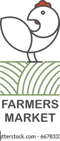 Vector logo/emblem - farmers market with chicken/hen in linear style, tricolor.