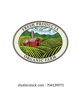 Vector logo.Farm Fresh badge illustration. Organic product sticker. Farmers Market emblem