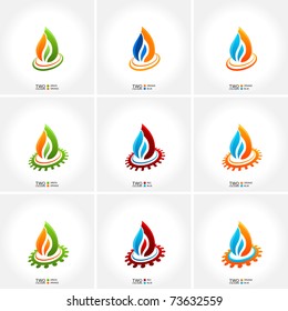 Vector logos business emblem fire and water set icon drop. Oil, flame