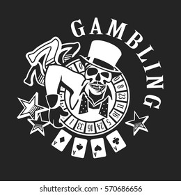 vector logos casino player, the spirit of good luck in the background winning attributes in the casino win black and white