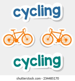 Vector logos and lettering on a light sports isolated background. Cycling - vector illustration.