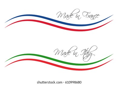 Vector logos Made in France and Made in Italy isolated on white background for your products, infographic, web and apps