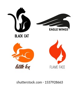 Vector Logos with Negative Space. Laconic Symbols for Icons, Logos, Badges and Emblems.