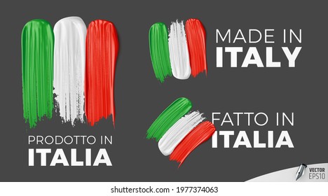 Vector logos on a dark grey background : "Prodotto in Italia", "Made in Italy", "Fatto in Italia"