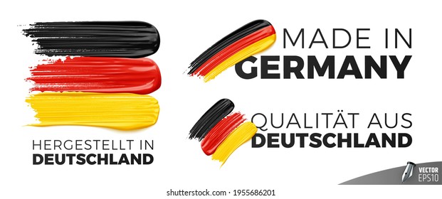 Vector logos on white background : "Hergestellt in Deutschland", "Made in Germany", "Qualität aus Deutschland"