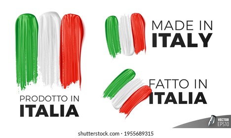 Vector logos on white background : "Prodotto in Italia", "Made in Italy", "Fatto in Italia"