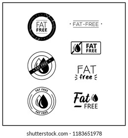 Vector logos for products. Icons fat free for product packaging. Fat-free drawn isolated sign icon set. Product allergen labels.