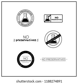Vector logos for products. Icons no preservatives for product packaging. No preservatives drawn isolated sign icon set. Product allergen labels.