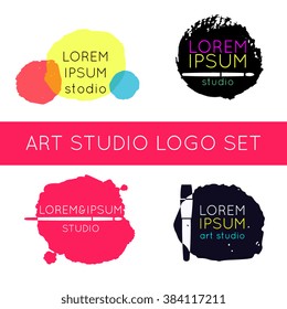 Vector logos set for art studio, store, shop, artist, illustrator, gallery. Clean simple modern design with hand drawn elements.