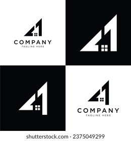 vector logos set for villas, real estate, houses, buildings, abstract number 1 and abstract number 4