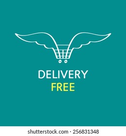 Vector logos, template for transport delivery.Shopping basket with wings. Free delivery