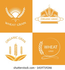 Vector logos with wheat grains. Set of vector linear wheat, fields logo design template  wheat and grain graphics for bakery emblems.