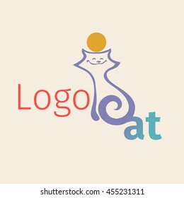 Vector logotipe with simplified figure cat.. Linear graph. It can be used for zoo theme logo an element of the site design or as advertisement for Animal rescue, Eps-8