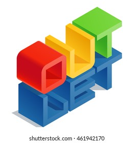 Vector logotype with 3D volume letters. Slim three dimensional isometric text Outlet