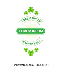 Vector logotype badge with shamrock leaves decoration. Isolated on white background. Irish symbols, st. Patrick's day celebration. Vector illustration.