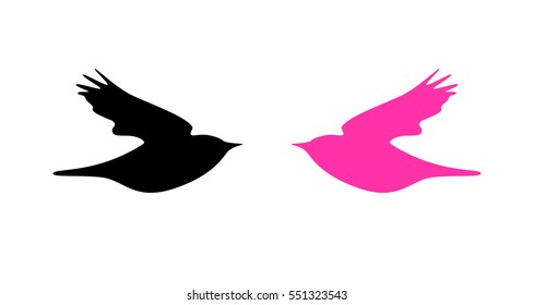 Vector Logotype of Beauty with Dove in Pink and Black Colors. Silhouette of Bird Isolated on White Background.