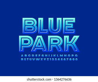 Vector logotype Blue Park with gradient color Alphabet Letters and Numbers. Creative modern Font