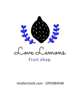 Vector logotype, decorative illustration with lemon and text.