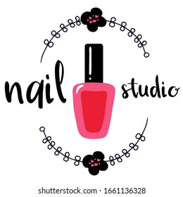 Vector logotype design for nail salon, studio, bar, spa, boutique. Nail art labels with sample text. Set of nail salon logo templates.