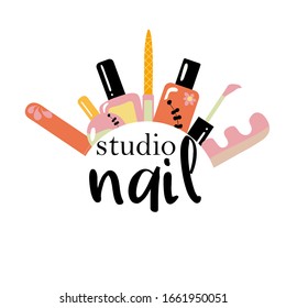 Diseño de logotipo vectorial para salón de uñas, estudio, bar, spa, boutique. Etiquetas de arte de uñas con texto de ejemplo. Conjunto de plantillas de logotipo de salón de uñas.