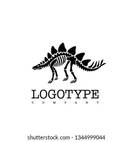 Vector logotype dinosaur skeleton stegosaurus isolated on white background. Black silhouette.