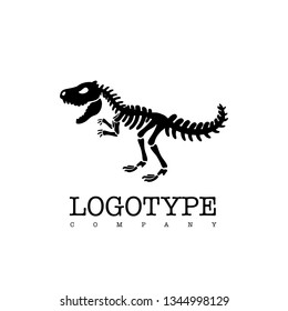 Vector logotype dinosaur skeleton t-rex isolated on white background. Black silhouette.