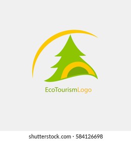 Vector logotype eco tourism. The tent under the tree.