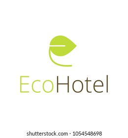 Vector logotype for ecological hotel. A green leaf in form of the letter "E". An excellent logo for a green hotel with a concern for the environment.