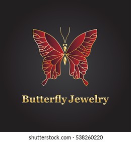 Vector logotype. Elegant golden butterfly logo. Great logotype for food company, jewelry shop, bijouterie, education, delivery etc.