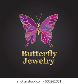 Vector logotype. Elegant golden butterfly logo. Great logotype for food company, jewelry shop, bijouterie, education etc.