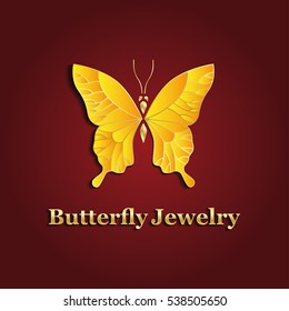 Vector logotype. Elegant golden butterfly logo. Great logotype for food company, jewelry shop, bijouterie, education, delivery etc.