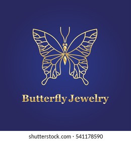 Vector logotype. Elegant golden butterfly logo. Great logotype for food company, jewelry shop, bijouterie, education, delivery etc.