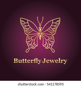 Vector logotype. Elegant golden butterfly logo. Great logotype for food company, jewelry shop, bijouterie, education, delivery etc.