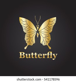 Vector logotype. Elegant golden butterfly logo. Great logotype for food company, jewelry shop, bijouterie, education, delivery etc.