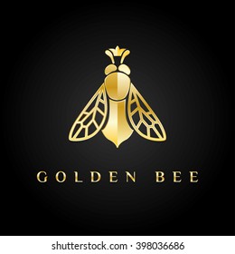 Logotipo vectorial. Logo de la reina de la abeja dorada con la corona en la cabeza. Gran logotipo para la compañía de alimentos, joyería, bijouterie, educación, entrega, etc.