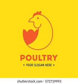 Vector logotype for home made cooking cafe or restaurant, poultry, chicken farm, poultry. Illustration of hen half-face silhouette