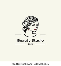 Vector logotype icon mascot minimalism for beauty salon isolated on light background.