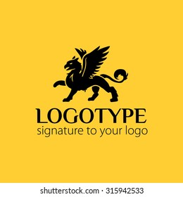 Vector logotype or illustration griffin on yellow background