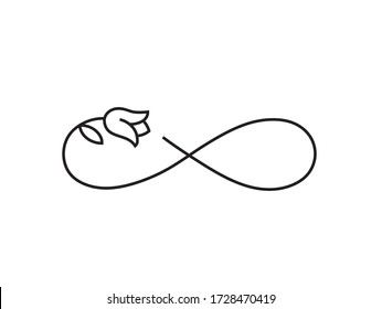 Vector logotype infinity symbol. Black and white contour icon of infinity with tulip. 