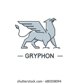 Vector logotype. Proud silver gryphon (Griffon, Griffin)