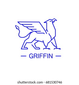 Vector logotype. Proud silver Gryphon (Griffon, Griffin)