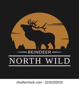vector logotype of reindeer with silhouette style isolated in dark background. vintage logo illustration