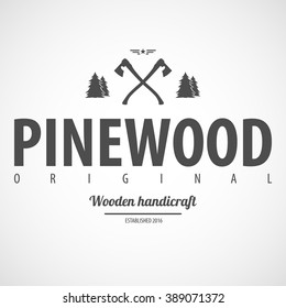 Vector logotype. Retro Vintage Logo. Example: "Pinewood original", wooden handicraft.