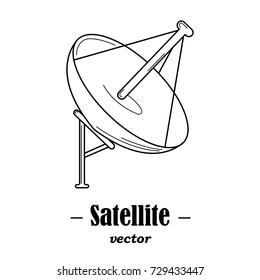 Vector logotype for satellite. Black illustration on white background.