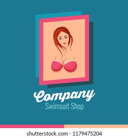 Vector logotype with Sexy Young Beautiful Woman in Bra. Creative Illustrations for Bra and Swimsuit Shop.